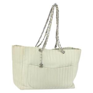 CHANEL Mademoiselle Chain Shoulder Bag Lamb Skin Ivory Silver CC Auth 161117